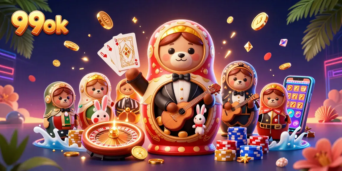 Experience the thrilling world of 99ok's online casino, featuring fun characters and exciting game action.