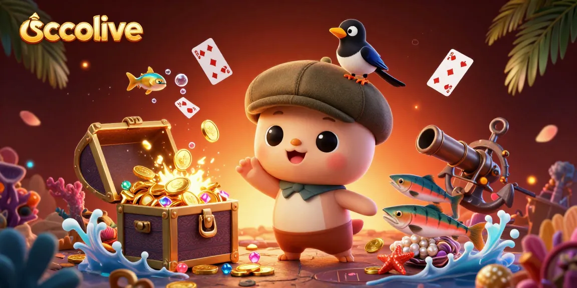 Socolive showcases thrilling online gambling with vibrant 3D characters amidst treasure and casino elements