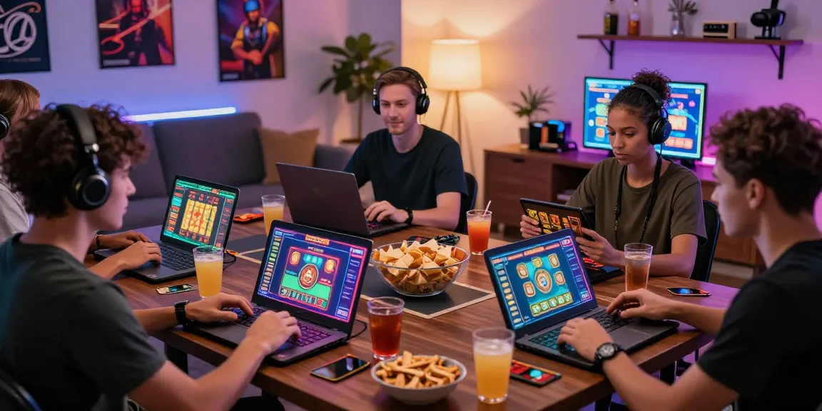 Exciting credit card casino gaming scene with players enjoying online games, showcasing vibrant interfaces and engaging atmosphere.